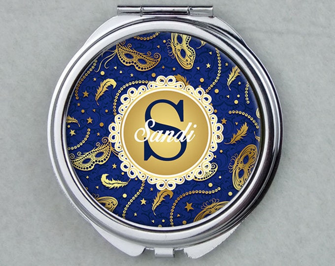 Personalized Compact Mirror,Mardi Gras Gifts, Purse Mirror, Mardi Gras Ball, Mother of Groom, Pocket mirror