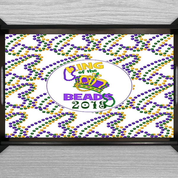 Monogram Mardi Gras Platter, Personalized Serving Platter, Krewe Gift,  Monogrammed Serving Tray,  Wedding Gift, Mardi Gras Beads