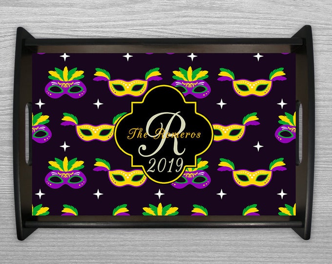 Monogram Mardi Gras Platter, Personalized Serving Platter, Krewe Gift,  Monogrammed Serving Tray,  Wedding Gift, Mardi Gras Beads