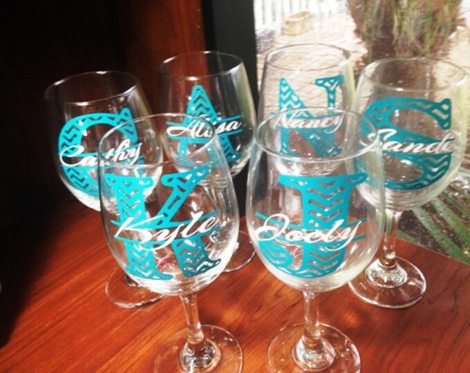 Wine Glasses Personalized, Chevron Monogram Glass,Monogram,Bridesmaid gift idea, Maid of Honor gift,Christmas gift.