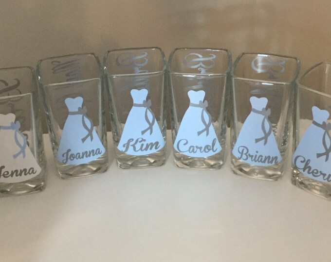 10 Wedding Glasses, Personalized Bachelorette/Bridesmaid Shot Glasses, Wedding Party Glasses