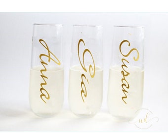 Personalized Stemless Champagne Flute ,Bridesmaid Champagne Flutes,  Bridesmaid Gift, Bridesmaid Proposal Bridesmaid Box, Girls weelend