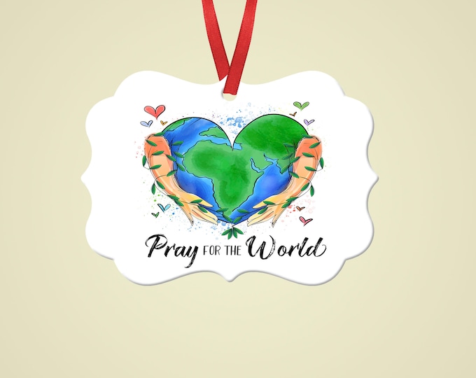 Pray For The World Ornament, Heart Earth in Hands, Personalized Social Distancing ornament,Custom Ornament,