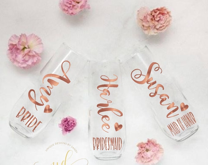 Bridesmaid Gift Ideas/Personalized Stemless Glasses/Bridesmaid Champagne Glasses/Personalized Champagne Flute/Monogram Glasses