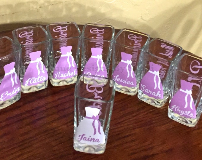8 Wedding Glasses, Personalized Bachelorette/Bridesmaid Shot Glasses, Wedding Party Glasses