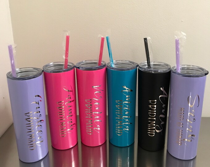 Personalized Tumbler, Stainless Steel Skinny Tumbler, Personalized Gift, Wedding Tumbler, Bridesmaid Custom Gift, Bridal Party Tumbler