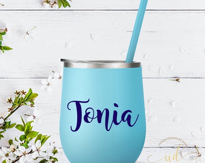 12 Oz Stainless Steel Stemless Wine Tumblers, Bev Stainless Double Wall Insulated Wine Tumblers, with lid and straw. bachelorette party