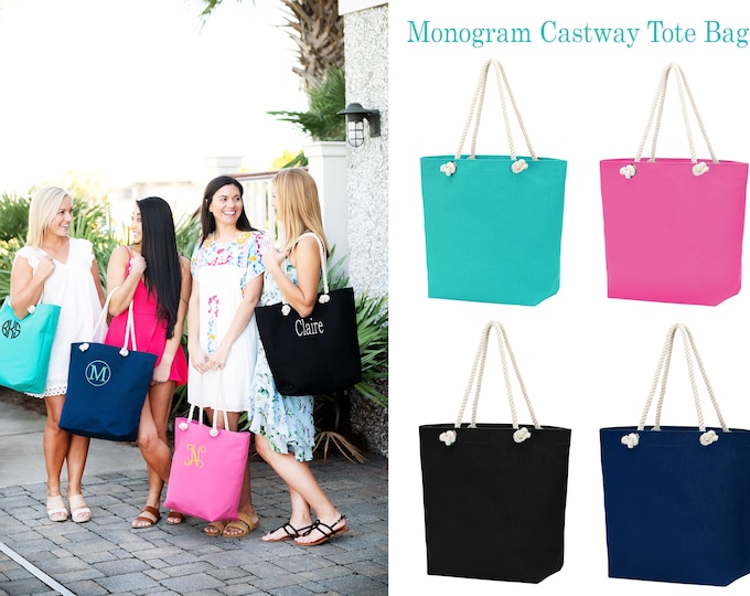 Personalized Beach Bag, Castway Tote,Vacation Bag,Monogram Beach Bag.Shoulder Bag,Tote Purse,Momogram Beach Bag