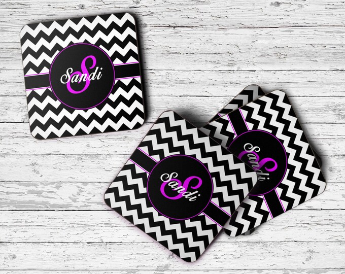 Personalized Coaster, Set of 4 Coasters, Monogram Coasters, Housewarming Gift, Custom Coasters, Drink Coaster, Personalized Coaster Set