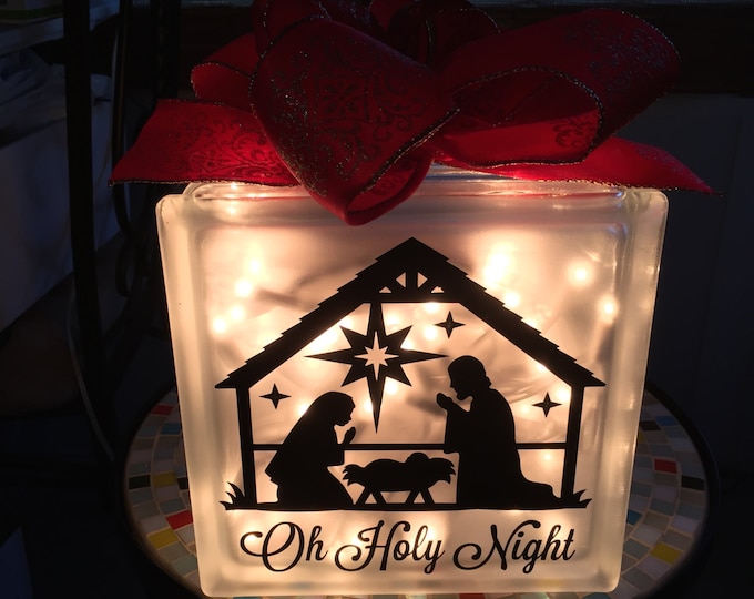 Glass Block Night Light, The Nativity night light ,decoration ,home decor, Custom 8 x 8 Lighted Glass Block,