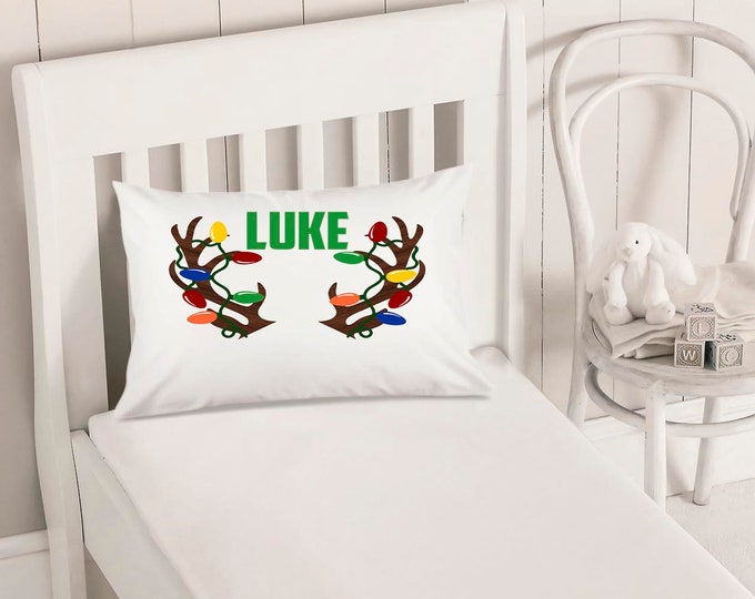 Personalized Christmas Pillowcase - Christmas Antlers Pillow Case - Kids Pillowcase - Standard Size Pillowcase - Pillow Cases