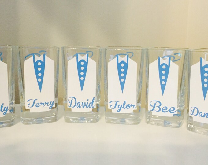 Personalized Shot Glass, with Tuxes, Groom and Groomsmen,  Shot Glasses,