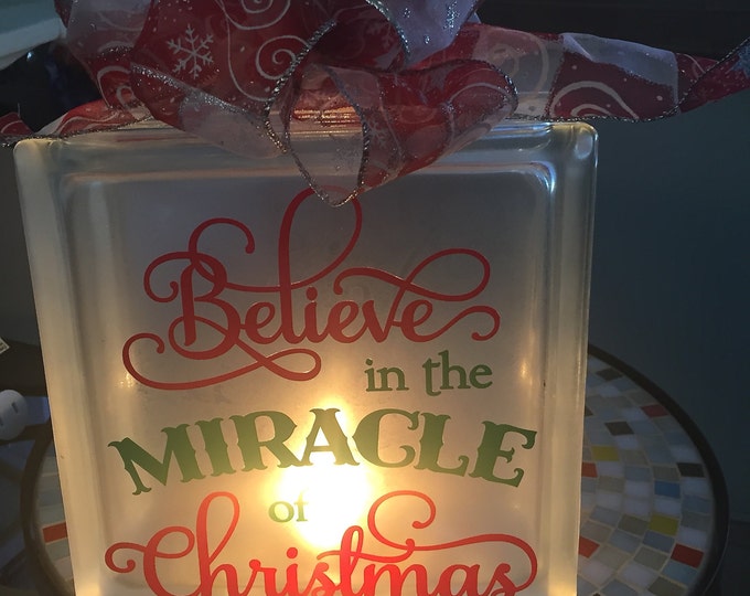 lass Block Night Light, The Miracle Of Christmas night light, decoration, home decor, Custom 8 x 8 Lighted Glass Block.
