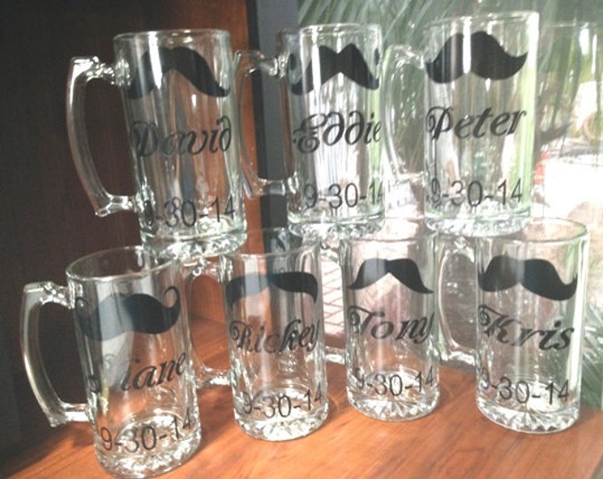 7 Mustache Beer Mugs - The Mustache Glass- Groom and Groomsmen - Mustache Glasses- Gift for Groomsmen - Wedding Glass