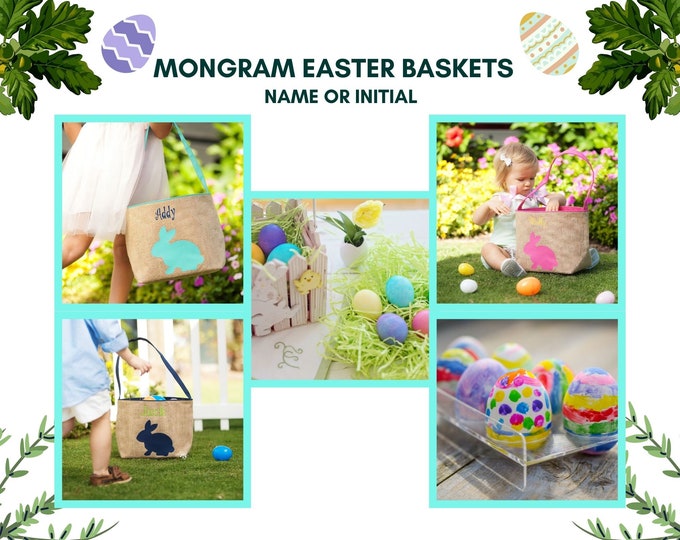 Personalized Easter Baskets, Monogram Bulap Easter Basket, Embroidered Basket , Kids Egg Hunt Tote, Girls Easter Basket , Boys Easter Basket