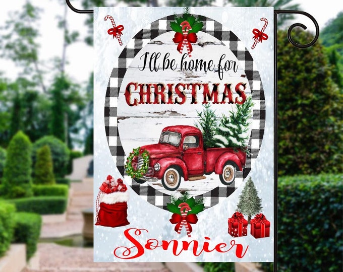 Christmas Garden Flag,  I will Be Home For Christmas Garden Flag, Christmas Yard Flag, Housewarming Gift, Victoria Christmas Flag