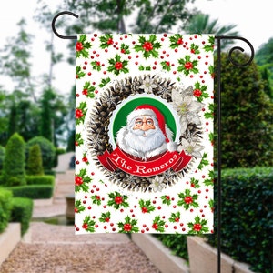 Santa Pine Cone Wreath Garden Flag, Christmas Garden Flag, Christmas Yard FLag, Christmas Flag, Housewarming Gift, Christmas Decorations image 1
