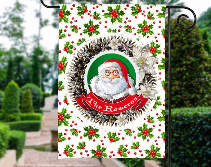 Santa Pine Cone Wreath Garden Flag, Christmas Garden Flag,  Christmas Yard FLag,  Christmas Flag, Housewarming Gift, Christmas Decorations