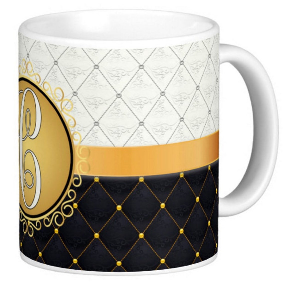 Monogrammed coffee mug Black and Gold print Personalized Etsy