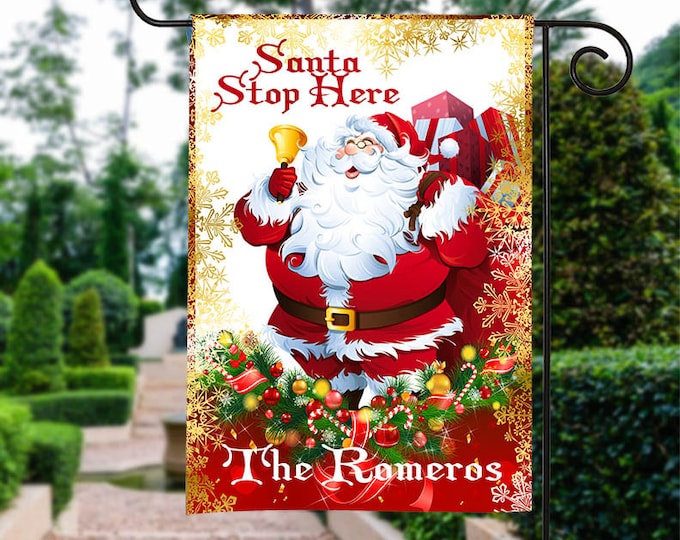 Christmas Garden Flag, Santa Stop Here  Garden Flag, Christmas Yard Flag, Housewarming Gift, Victoria Christmas Flag