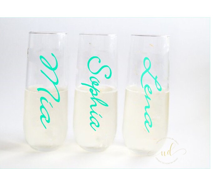 Bridesmaid Gift Ideas/Personalized Stemless Glasses/Bridesmaid Champagne Glasses/Personalized Champagne Flute/Monogram Glasses