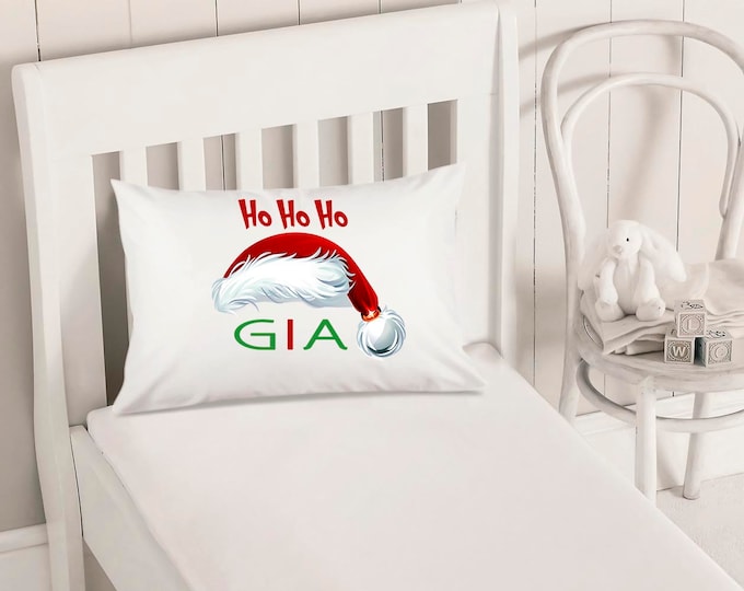 Personalized Christmas Pillowcase -Santa Hat Pillow Case - Kids Pillowcase - Standard Size Pillowcase - Pillow Cases