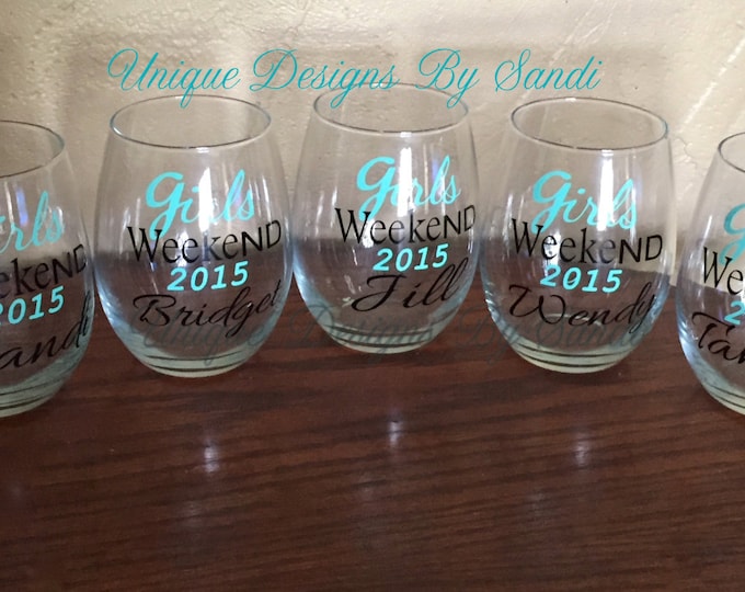 Girls Weekend, Girls Getaway, Customizable Stemless Wine Glasses, Personalized  Stemless Wine Glasses