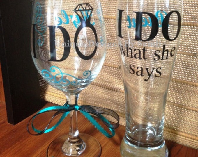 I Do couple glasses, couple glasses,I Do / I Do What She Says Funny Wedding Wine Glasses, Engagement Gift, Wedding Gift