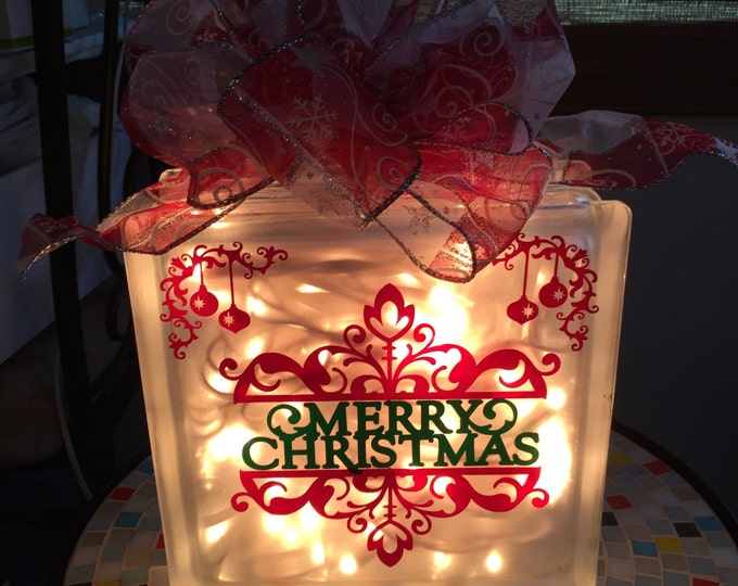 Glass Block Night Light, The Merry Christmas night light decoration ,home decor ,Custom 8 x 8 Lighted Glass Block,