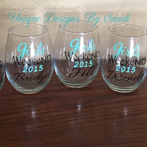 Girls Weekend, Girls Getaway, Customizable Stemless Wine Glasses, Personalized  Stemless Wine Glasses