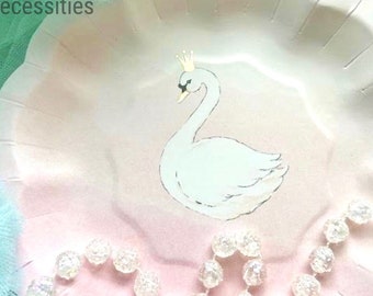 Swan Paper Party Plates -  Pastel Pink Party Decorations - Girl Princess Birthday - Swan Lake Ballet - Cygnet Baby Shower - Bridal Shower