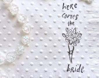 Here Comes the Bride -  Bridal Shower Napkins and Wedding Decorations - Whimsical Engagement Party Ideas - Cottagecore Wedding Vibe