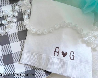 Personalized Monogram Napkins - Custom Initial Wedding Cocktail Napkins - Bridal Shower Letter Napkins