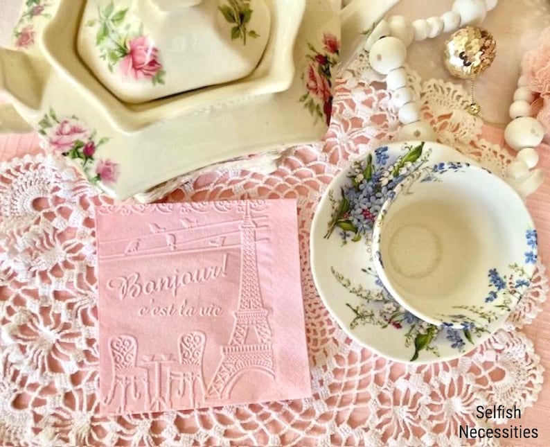 Parisian Embossed Cocktail Napkins - She Said Oui Bridal Shower - French Themed Party - Ooh La La Wedding - Paris Baby Shower Ideas image 12