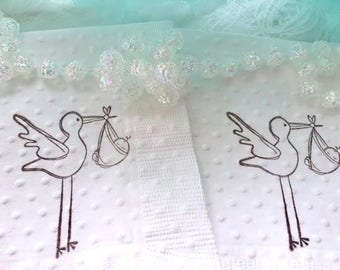 Stork Baby Shower Napkins and Party Supplies - Gender Reveal Party - Gender Neutral Baby Sprinkle - Sip and See Decor - Embossed Napkins