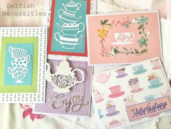 Handmade Card Set - Tea Themed Cards - Notecards - Thank You Cards - Card Assortment - Tea Party Cards - Birthday Card - Bridal Shower Tea Il_570xn