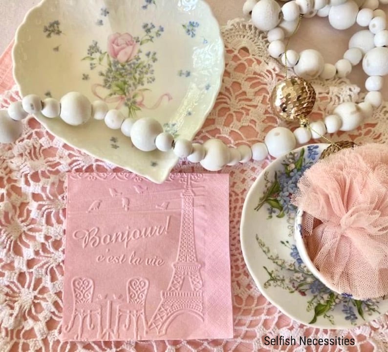 Parisian Embossed Cocktail Napkins - She Said Oui Bridal Shower - French Themed Party - Ooh La La Wedding - Paris Baby Shower Ideas image 11