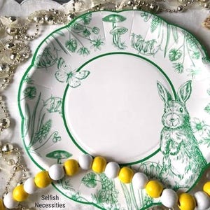 Bunny Party Plates - Rabbit Toile Plates - Bunny Birthday - Some Bunny Birthday  - Baby Shower Plates - Garden Party Plates - Woodland Party