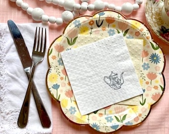 Tea Party Napkins - Bridal Shower Disposable Tableware - Vintage Themed Cocktail Napkins