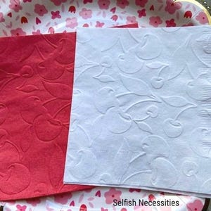 Cherry Embossed Napkins - Birthday Party Napkins - She&#39;s the Cherry on Top Bridal Shower - Fruit Baby Shower Ideas - Cherry Party Theme
