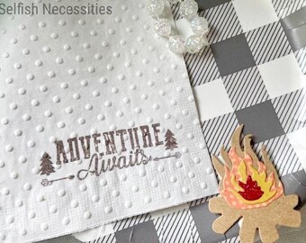 Adventure Awaits Paper Beverage Napkins - Outdoor Adventure Birthday Party Theme- National Parks Party Ideas - Camping Themed Bridal Shower