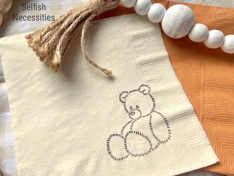 Teddy Bear Party Supplies We Can Bearly Wait Baby Shower Napkins Kid's Birthday Party Decorations Swiss Dot Embossed Custom Napkin image 7
