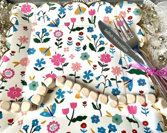 Square Floral Paper Plates - Love in Bloom Bridal Shower - Birthday Plates - Set/8