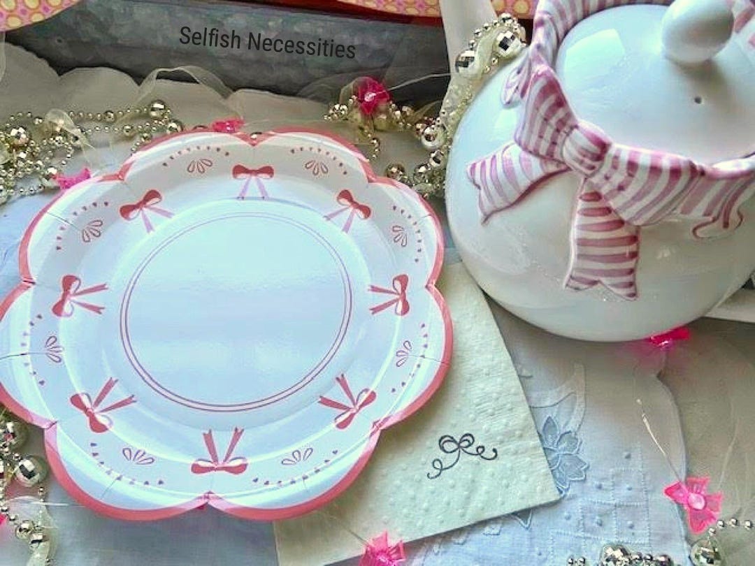 Pink Bow Paper Plates - Ribbon Luncheon Plates - Cottagecore Party ...