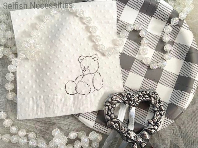 Teddy Bear Party Supplies We Can Bearly Wait Baby Shower Napkins Kid's Birthday Party Decorations Swiss Dot Embossed Custom Napkin image 8