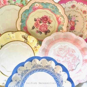 Floral Mix Paper Plates - Love in Bloom Bridal Shower Vintage Style Plates - Girl Birthday Plates - Whimsical Baby Shower - Set of 12 Plates