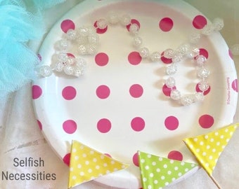 Pink Polka Dot Paper Plates - Birthday Plates and Party Supplies - Baby Shower Plates - Girl's Birthday = Dessert Table Decor - Set of 8