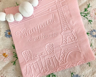Parisian Embossed Cocktail Napkins - She Said Oui Bridal Shower - French Themed Party - Ooh La La Wedding - Paris Baby Shower Ideas