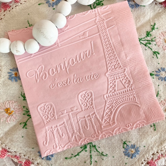Parisian Embossed Cocktail Napkins - She Said Oui Bridal Shower - French Themed Party - Ooh La La Wedding - Paris Baby Shower Ideas