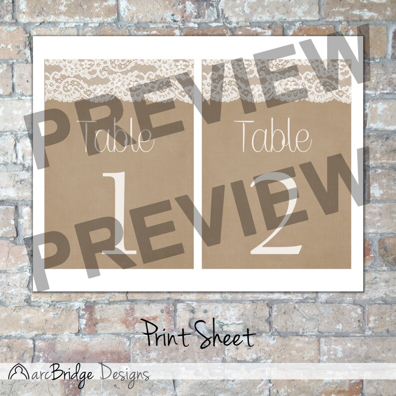Country Chic Lace Wedding Table Numbers {Digital Download}